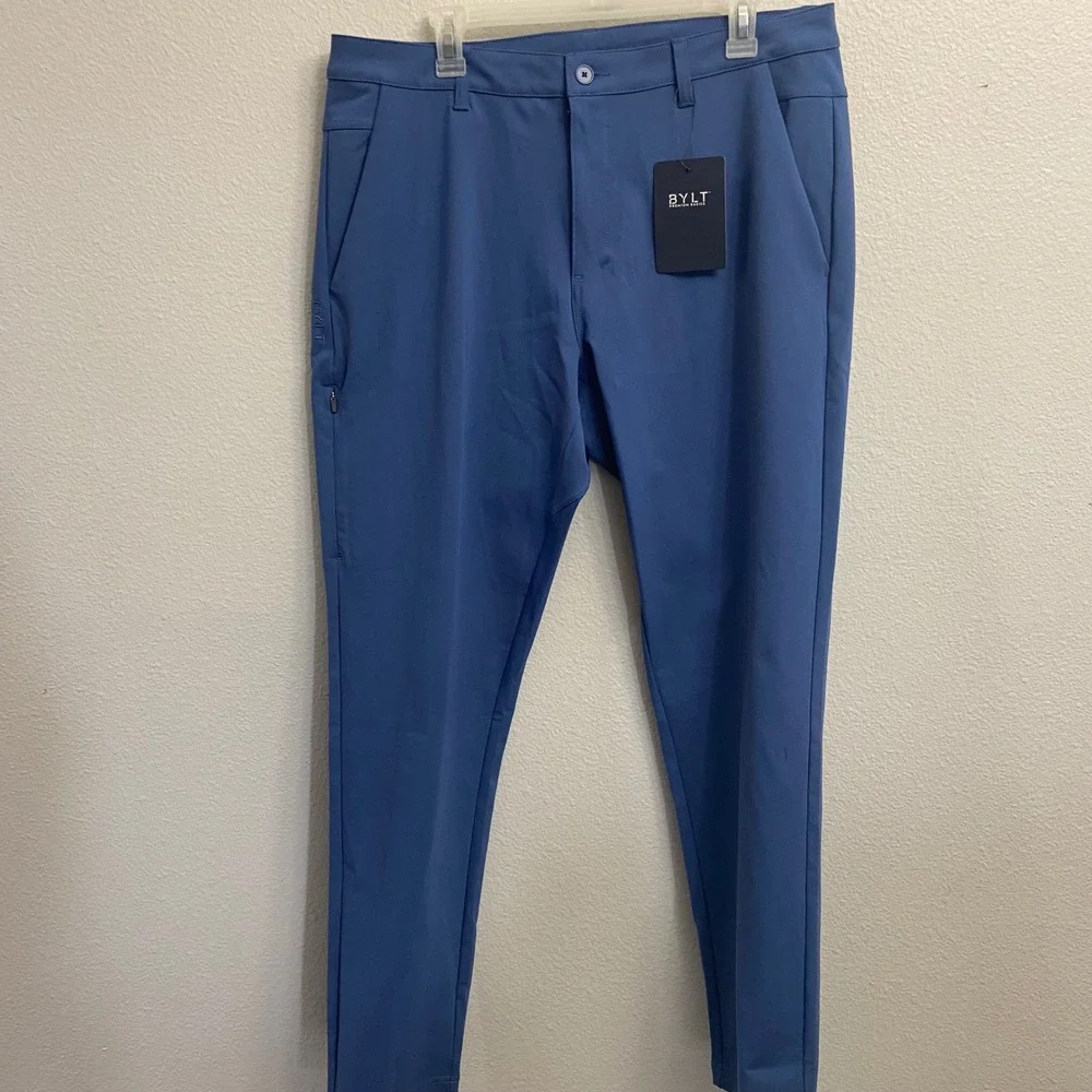BYLT Mens 38 Lunar Blue Everyday Pant 2.0 New Slim Fit Performance Chino Stretch